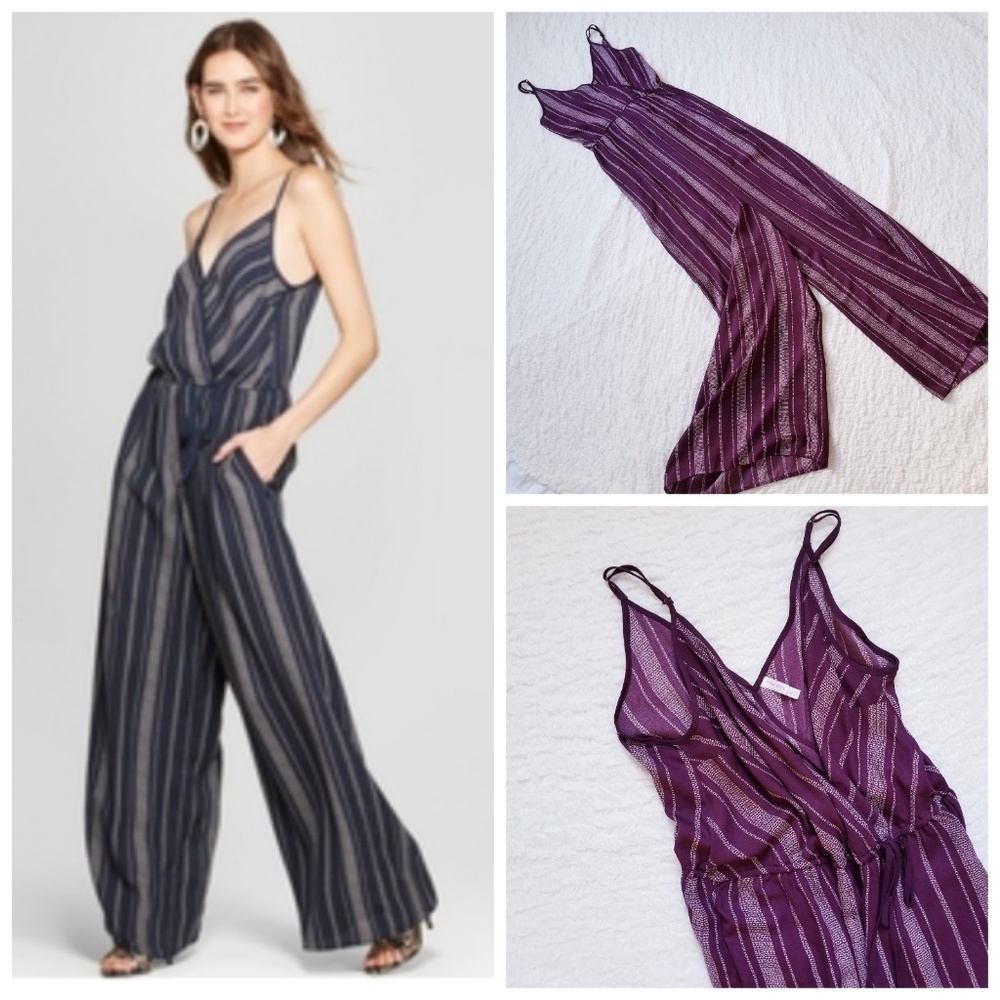 Spaghetti Strap Wrap Striped Jumpsuit